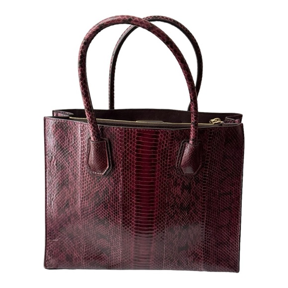 Michael Kors | Red Large Mercer Genuine Snakeskin Tote Bag - Picture 5 of 15
